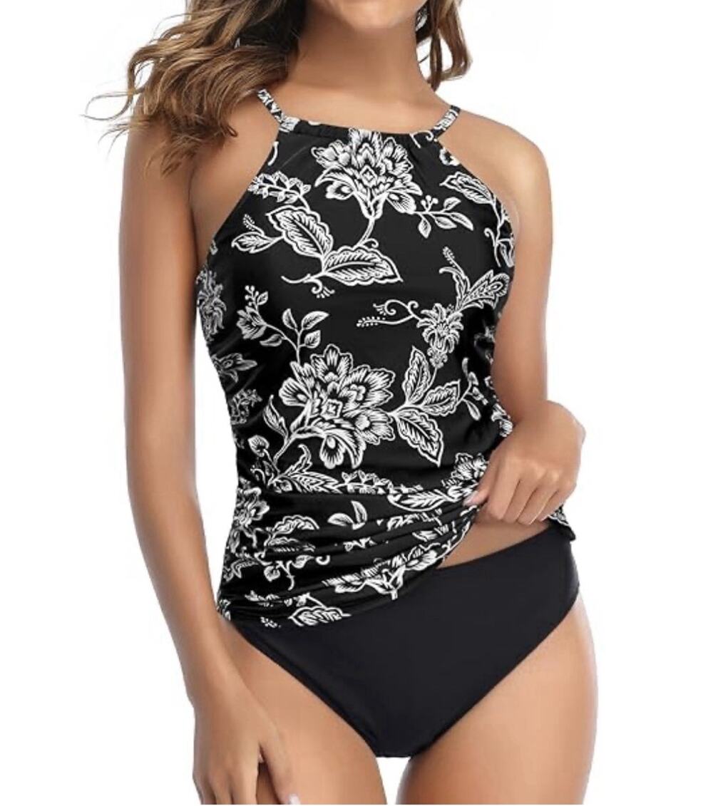 Tempt Me Women’s Two Piece Tankini Set Black/White Size L